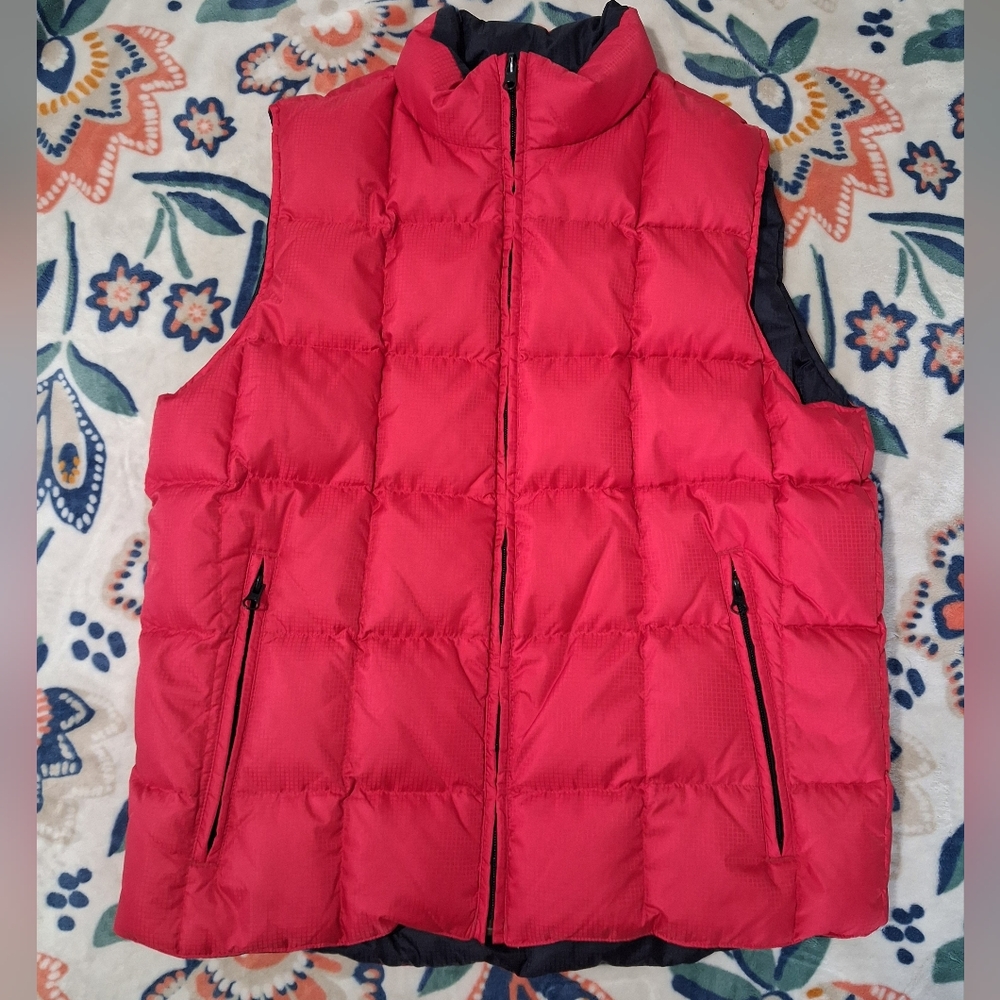Lands' End MENS RED & NAVY REVERSIBLE GOOSE DOWN PUFFER VEST SIZE MEDIUM 38-40